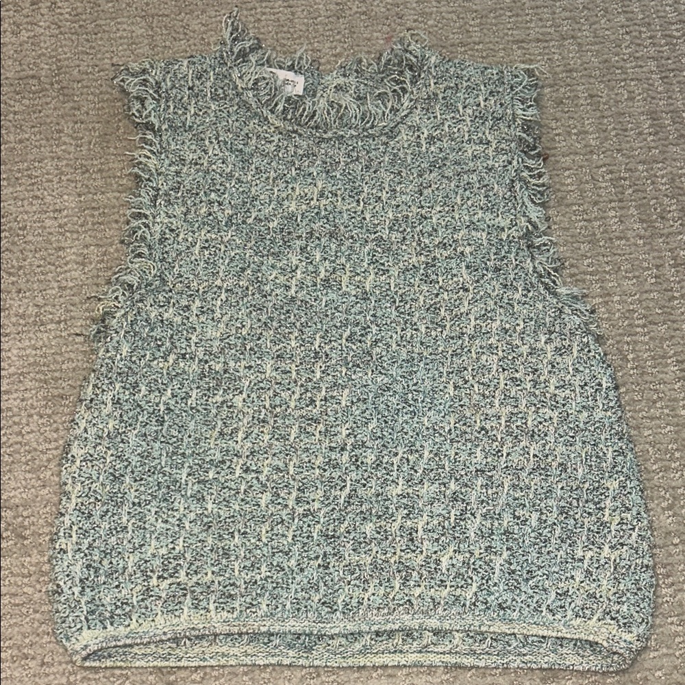 Mango Tweed Fringed Sleeveless Top